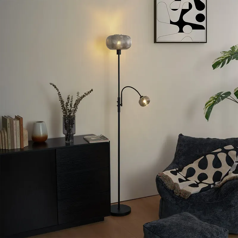 Design állólámpa fekete füstüveggel, 2 égős - Brianna Ne maradj le
