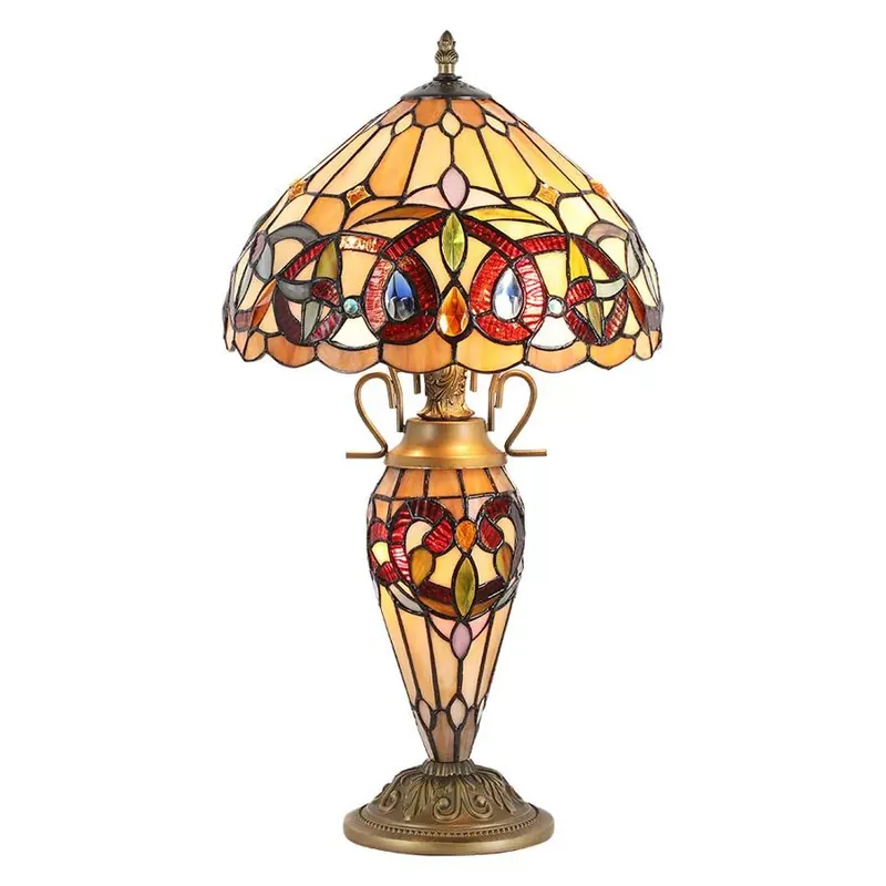 Olcsó Prezent 1706 Tiffany asztali lámpa, 2x60W E27+1x7W E14