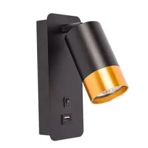 Vásárlói kedvenc MasterLED Klemens arany/fekete fali lámpa GU10-es foglalattal USB aljzattal