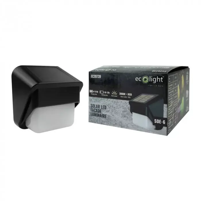 Népszerű EcoLight Napelemes fali lámpa RGB+ natúr fehér beépített alkonykapcsolóval SOE-6