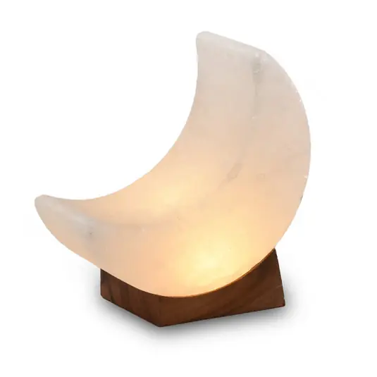 Szezonális akció Só kristály lámpa Moon white line USB, fa talp, fehér