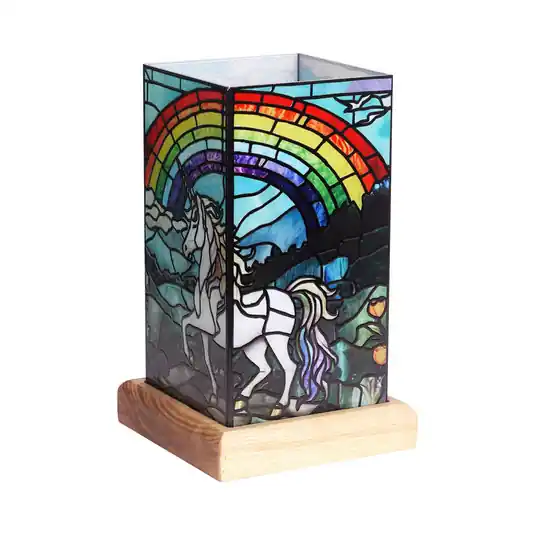 LED asztali lámpa Art Light Unicorn, fa talp, színes akril Legnépszerűbb