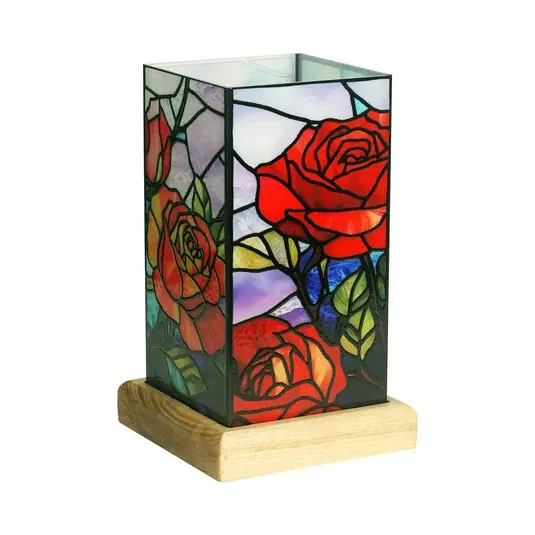 Biztonságos fizetés LED asztali világítás Art Light Rose, fa talp, akril, színes