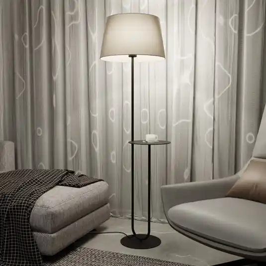 Hotel állólámpa, bézs/fekete, magasság 150 cm, szövet/fém Vedd meg online