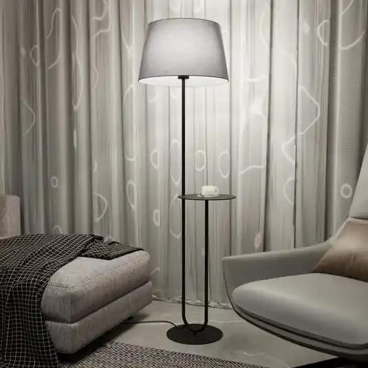 Hotel állólámpa, szürke/fekete, magasság 150 cm, szövet/fém Biztonságos fizetés