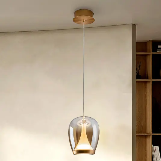 Gyors kiszállítás LED lógó lámpa Suspiro, Ø 18 cm, arany-/borostyánszínű, üveg