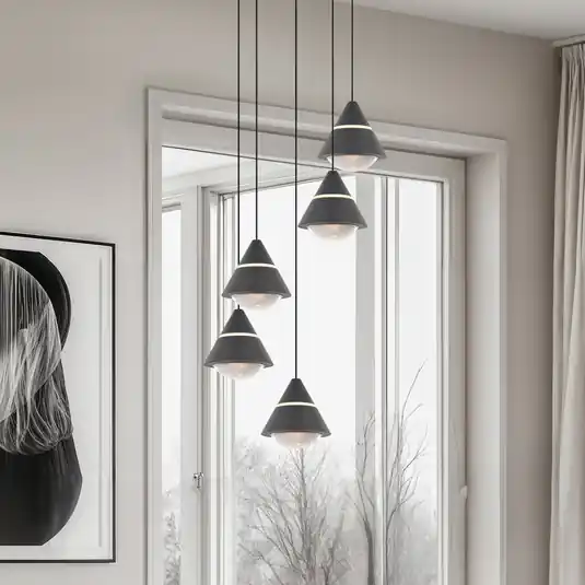 Szezonális akció LED lógó lámpa Romeo, Ø 28 cm, fekete, fém, 5 izzós.