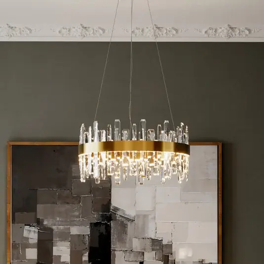 By Rydens LED függő lámpa Triumph, Ø 60 cm, sárgaréz, átlátszó Népszerű