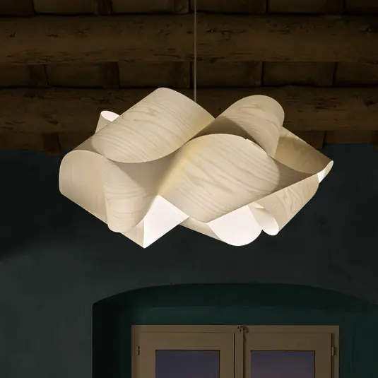 LZF Swirl lógó lámpa, elefántcsont/nikkel színű, Ø 75 cm, fa Csak ma