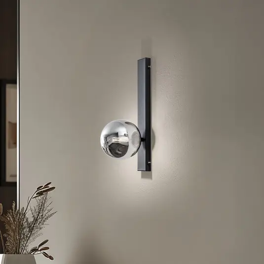 Legkelendőbb Rumba fali világítás, fekete/füstszürke, üveg/fém Magasság 40 cm