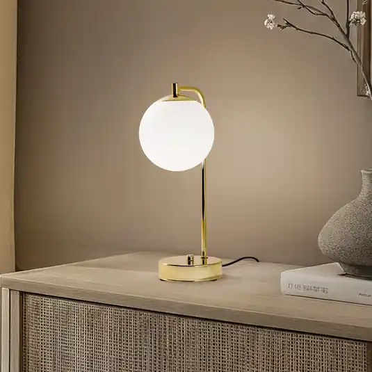 Azonnali szállítás Rico asztali világítás, üveg/fém, arany/fehér, magasság 36 cm