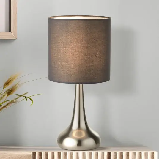 Neraiah asztali világítás, szürke/ezüst, textil, 34 cm, dimmelhető Ne maradj le