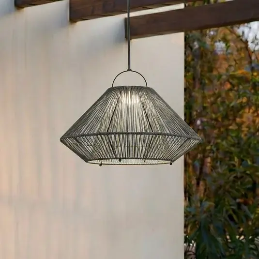 Szuper akció Lindby Austas LED-es napelemes függőlámpa, szürke, Ø 50 cm, USB, IP54