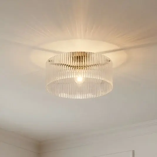Kedvezmény Lucande Meritt mennyezeti világítás, sárgaréz/átlátszó, Ø 40 cm, üveg