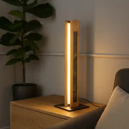 Chile 4-oldalas LED asztali világítás, tölgy/színes pala, 54 cm Alacsony ár
