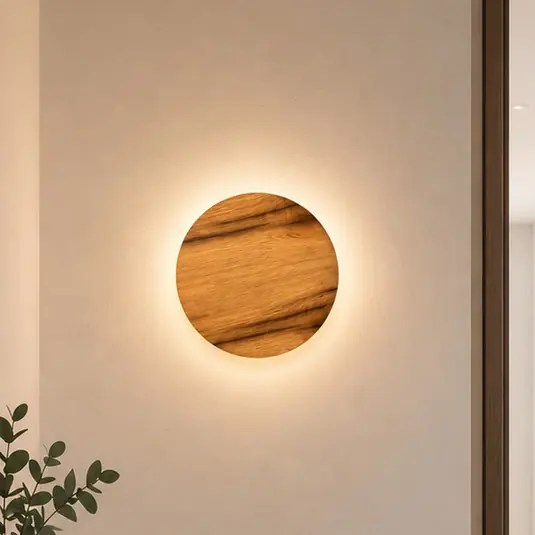 Utolsó esély Havana M LED fali világítás, tölgyfa/fém, Ø 34 cm, IP44