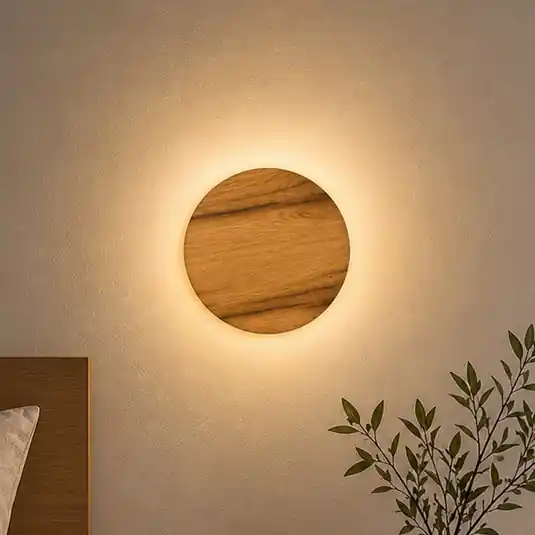 Havana S LED fali világítás, tölgyfa/fém, Ø 19 cm, IP44 Biztonságos vásárlás