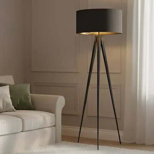 Lindby állólámpa Benik, állvány, textil, fekete/arany, 153cm Utolsó esély