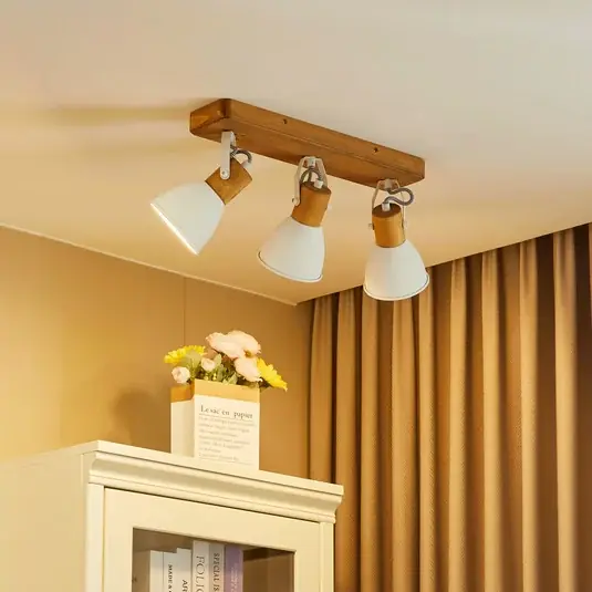 Lindby Merela mennyezeti spot, fehér, 45 cm, 3 lámpás, fa, E14 Azonnali szállítás