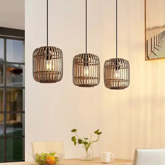 Lindby függőlámpa Canyana, natúr, 3-lámpás, rattan, 105 cm Outlet