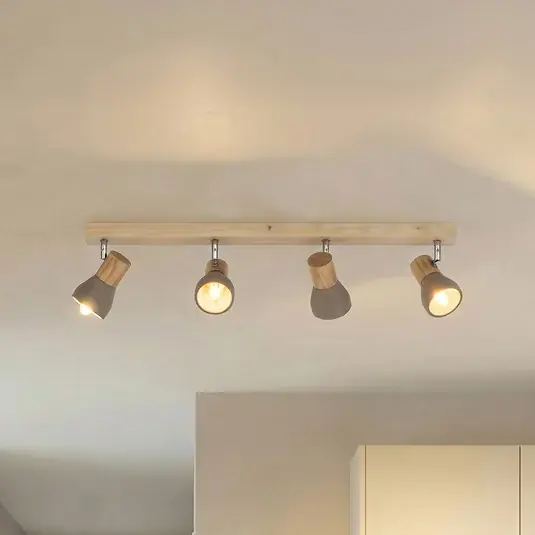 Nézd meg most Lindby Filiz spotlámpa, 4 lámpás, 77 cm, fa, beton, E14