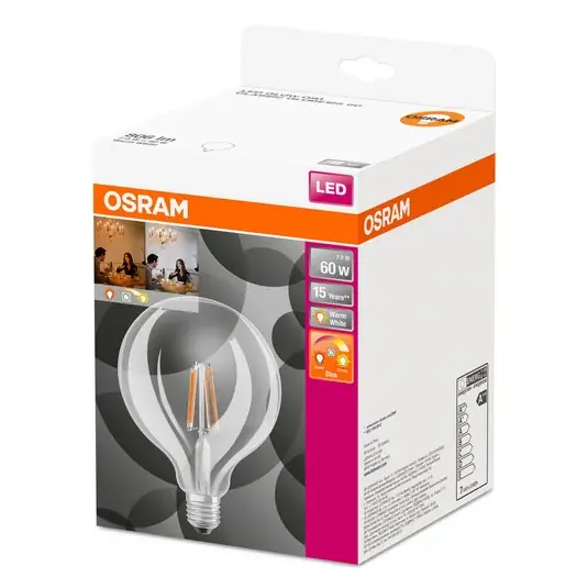OSRAM LED gömblámpa E27 6,5W G125 827 Glow dim Szuper ajánlat