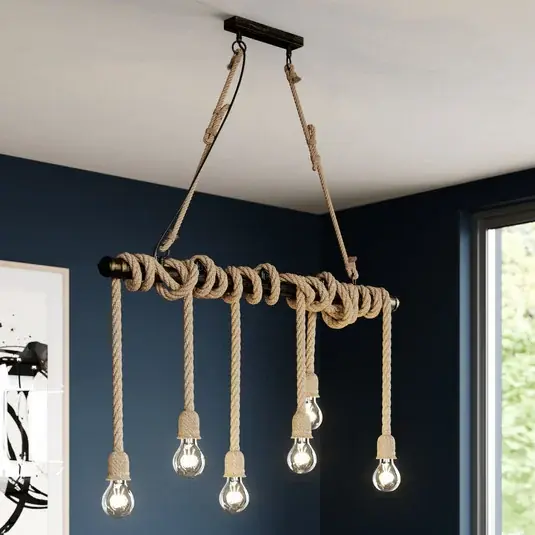 Lindby függőlámpa Hajo, 100 cm, hatlámpás, kötél függőlámpa Biztonságos vásárlás