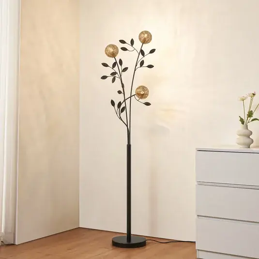 Kedvezményes ár Lucande Evory állólámpa, 160 cm, 3 lámpás, fekete/arany, G9
