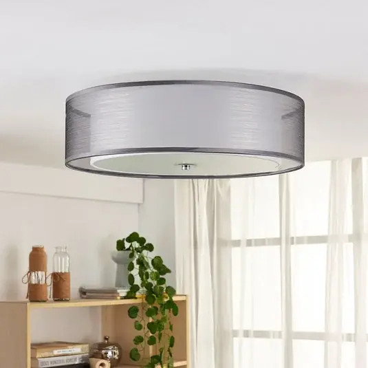 Lindby mennyezeti lámpa Tobia, szürke, textil, Ø 50 cm, E27 Vedd meg most