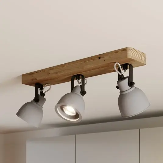 Vedd meg most Lindby Spot Mitis, 50 cm, 3-lámpás, szürke, fa, beton, GU10