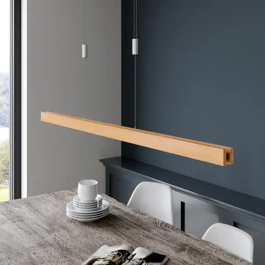 Kedvezményes ár Quitani LED-es függőlámpa Alin, 138 cm hosszú, natúr tölgyfa