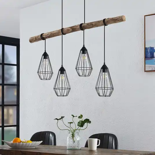 Lindby függőlámpa Eldarion, 116 cm, 4-lámpás, fa, E27 Akciós ár