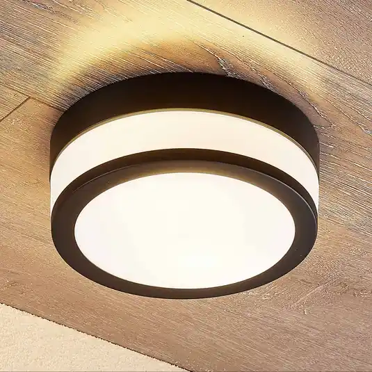 Lindby mennyezeti lámpa Flavi, Ø 23 cm, fekete, üveg, IP44, E27 Expressz kézbesítés