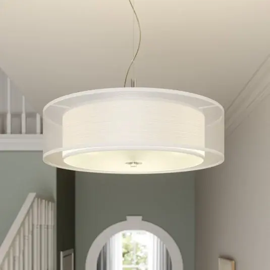 Gyors kiszállítás Lindby függőlámpa Pikka, fehér, textil, Ø 50 cm, E27