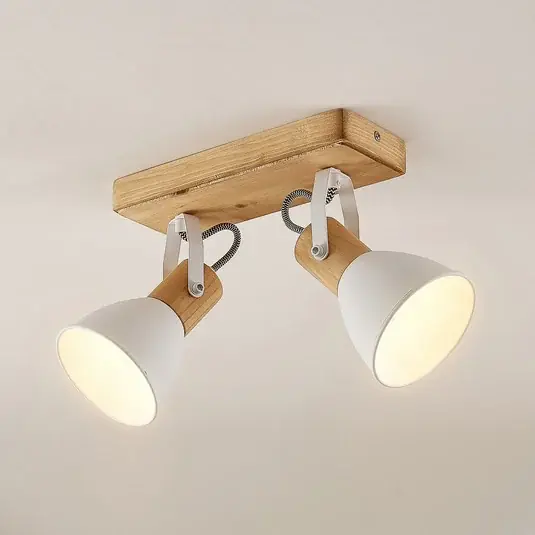 Bestseller Lindby Merela mennyezeti spot, fehér, 28 cm, 2-lámpás, fa, E14