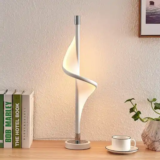 Kiárusítás Lucande LED-es asztali lámpa Edano, 60 cm, fehér, textil, fényerőszabályzó