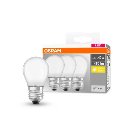 Akciós ár OSRAM LED csepp E27 P40 4W 2700K 470lm matt 3db