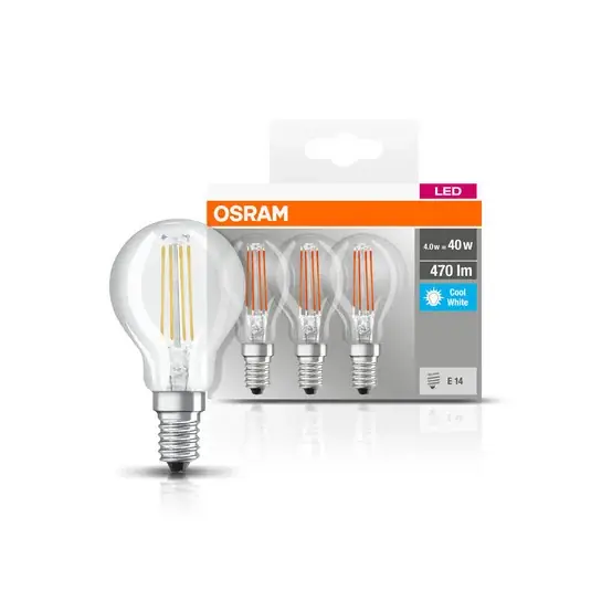 OSRAM LED lámpa E14 P40 4W izzószál 840 470lm 3db Szezonális akció