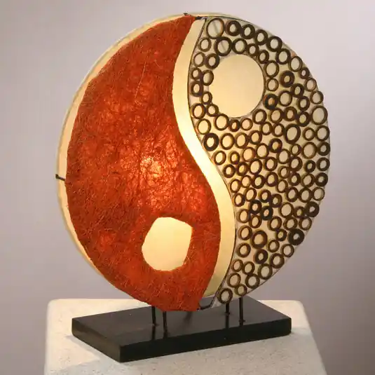 Ying Yang asztali lámpa fa talapzaton 33 cm Rendeld meg most