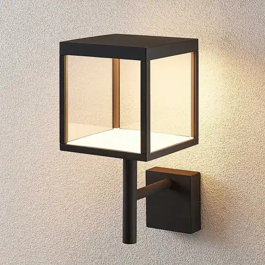 Lucande LED fali világítás Cube, antracit, üveg, 37cm, IP54 Legjobb ár