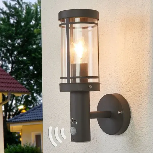 Akciós ár Lindby Djori kültéri fali lámpa, érzékelő, antracit, rozsdamentes acél