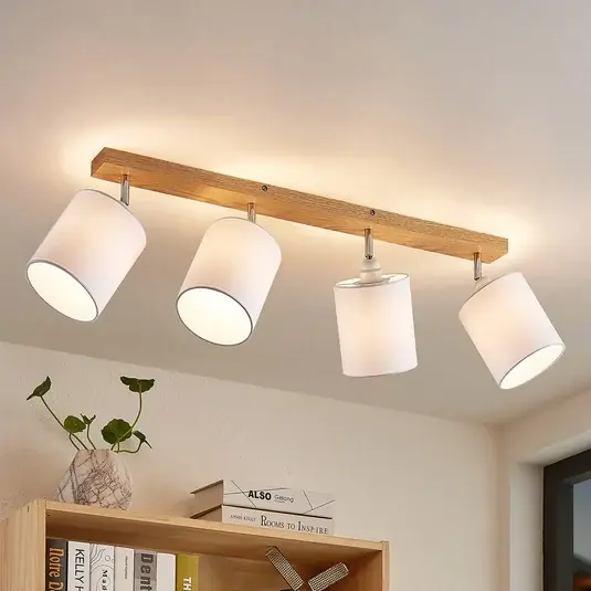 Legkelendőbb Lindby Imarin mennyezeti spotlámpa, 81 cm, fehér, 4 izzós, fa