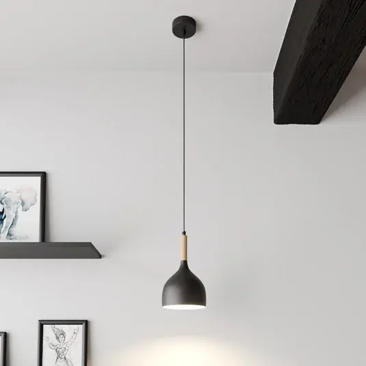 Gyors kiszállítás Noak lógó világítás, fekete/természetes fa, Ø 17 cm