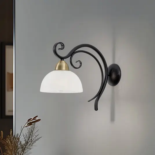 Fali világítás Flora, üveg árnyék, fekete/réz Ajánlat