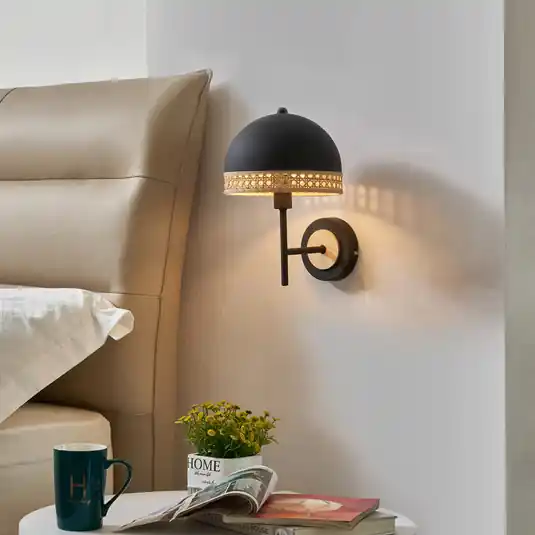 Biztonságos vásárlás Lindby Lonnaris fali lámpa, rattan, fekete