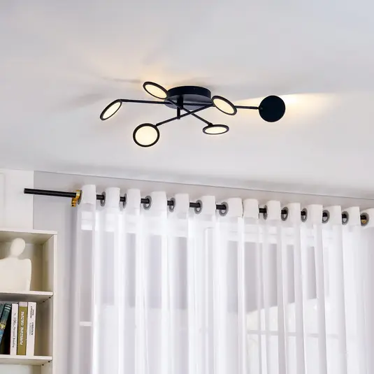 Biztonságos vásárlás Lindby LED-es mennyezeti lámpa Manel, fekete, vas, 79 cm hosszú