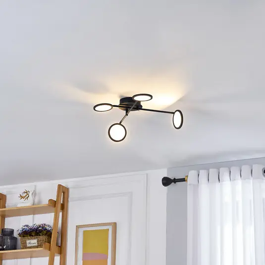 Biztonságos vásárlás Lindby LED-es mennyezeti lámpa Manel, fekete, vas, 60 cm hosszú