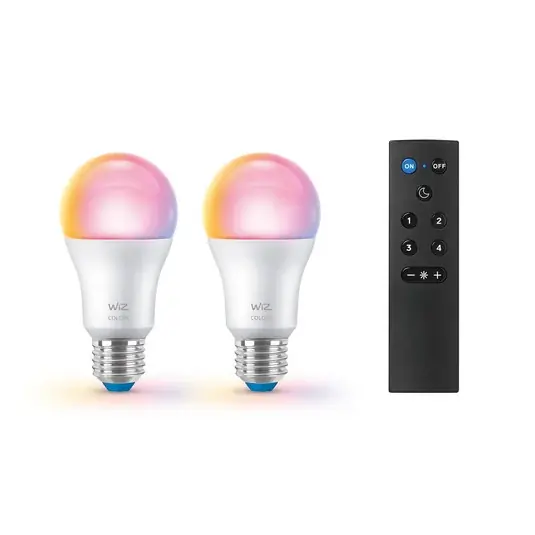 Olcsó WiZ A60 LED matt WiFi E27 8,5W RGBW távirányító 2 db-os szett