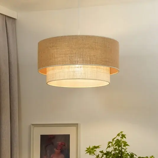 Boho függő világítás, barna/fehér, átmérő 45 cm, textil Akció
