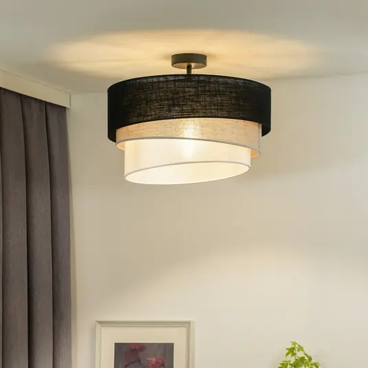Biztonságos fizetés Euluna mennyezeti lámpa Trio, fekete/szürke/fehér, textil, Ø 45 cm